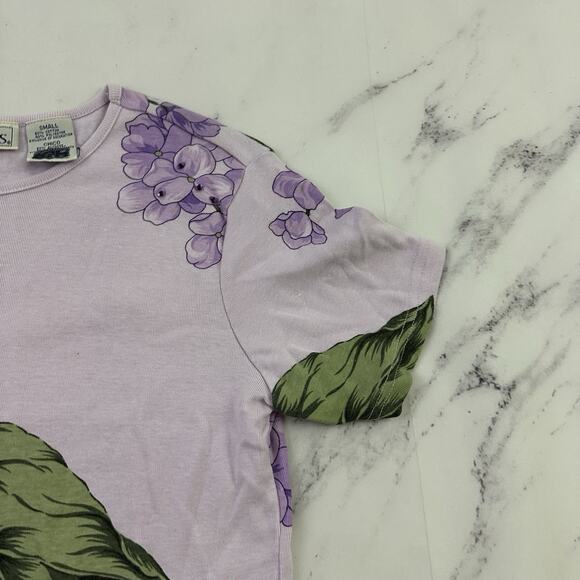 Basic Editions Womens Vintage Y2k Rhinestone Tee Size S Purple Hydrangea Floral - Picture 4 of 11